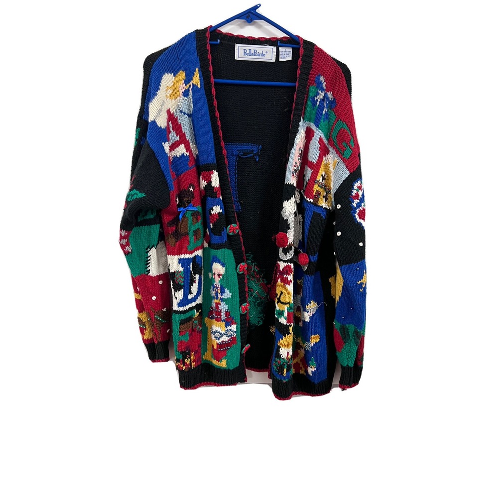 Women's Belle Pointe Christmas Sweater Cardigan  Letters Large Teachers